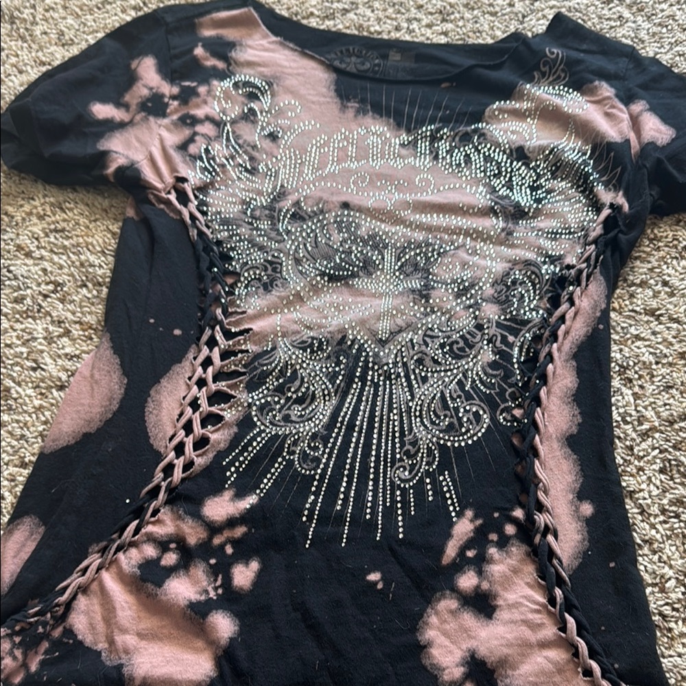 Affliction Black and Pink Graphic Tee